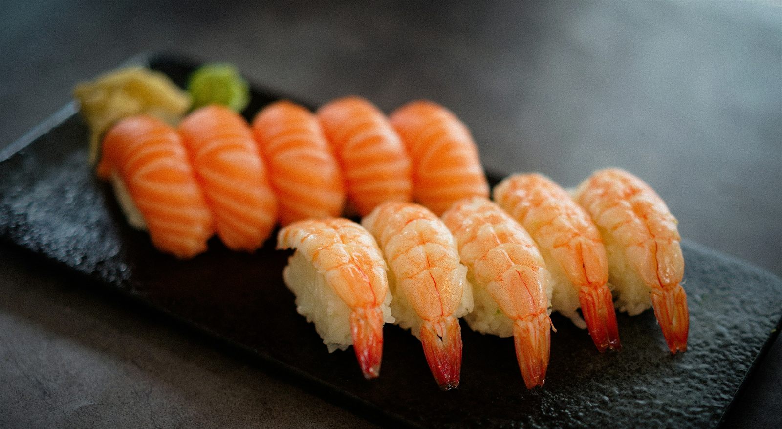 Salmon and prawn nigiri